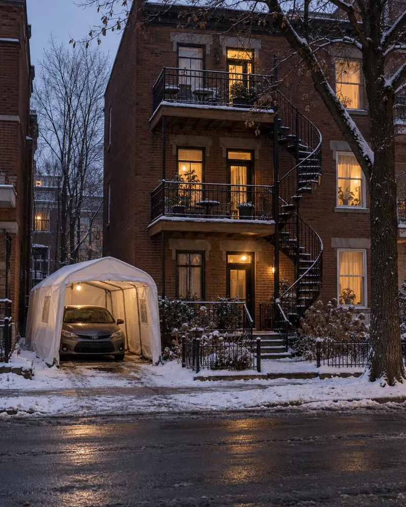 Abri Tempo simple devant un triplex de Montréal